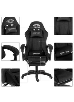 VINNYSEN Gaming Chair Computer Chair Velvet Fabric Game Chair with Head Pillow and Waist Pillow Ergonomic Computer Chair with Footrest  - Image 2