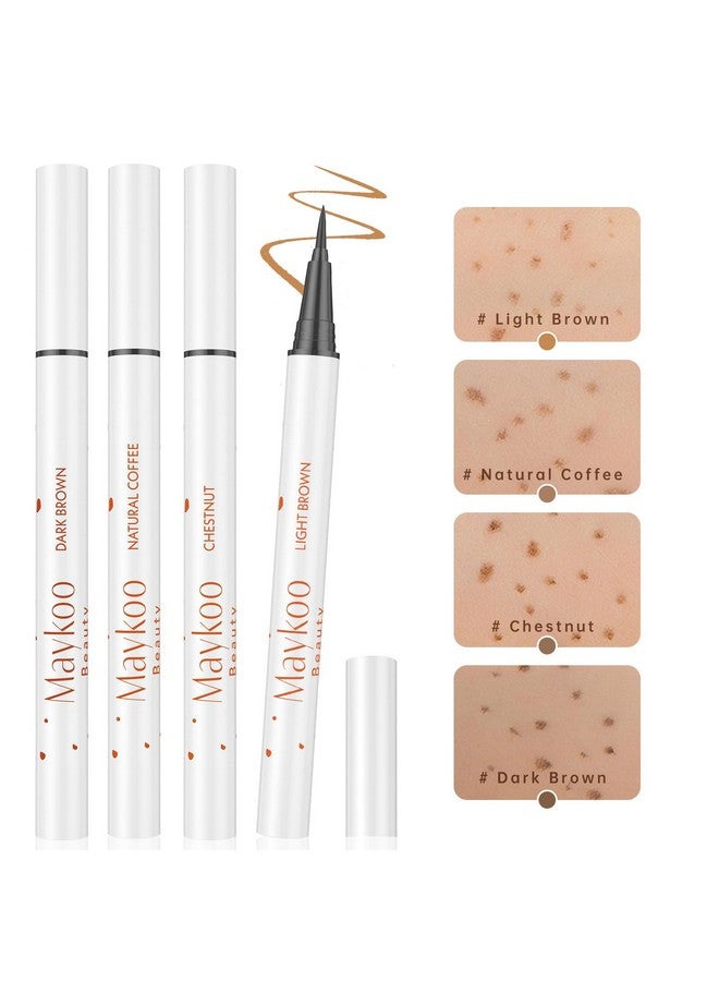 4 Colors Freckle Pen, Natural Lifelike Face Fake Freckle Makeup Pen Waterproof Long Lasting Quick Dry 0.1 Mm Ultra-Fine Nib Faux Freckles Pen 4 Pack - Light Brown, Natural Coffee, Chestnut, Dark Brown