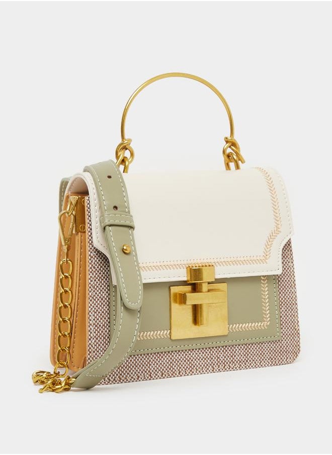 Styli Styli Color Block T Lock Satchel Bag with Metal Handle  - Image 1