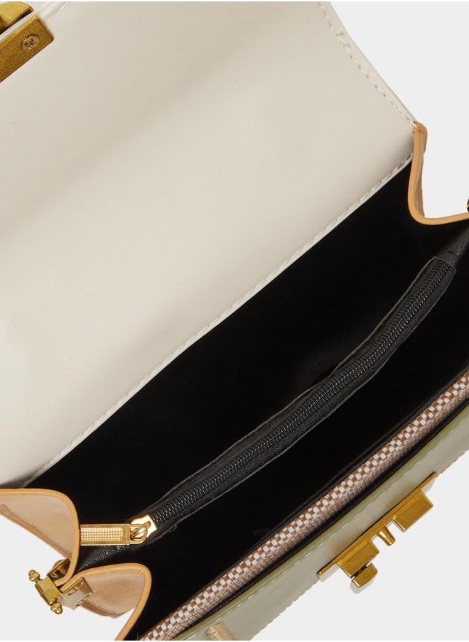 Styli Styli Color Block T Lock Satchel Bag with Metal Handle  - Image 4