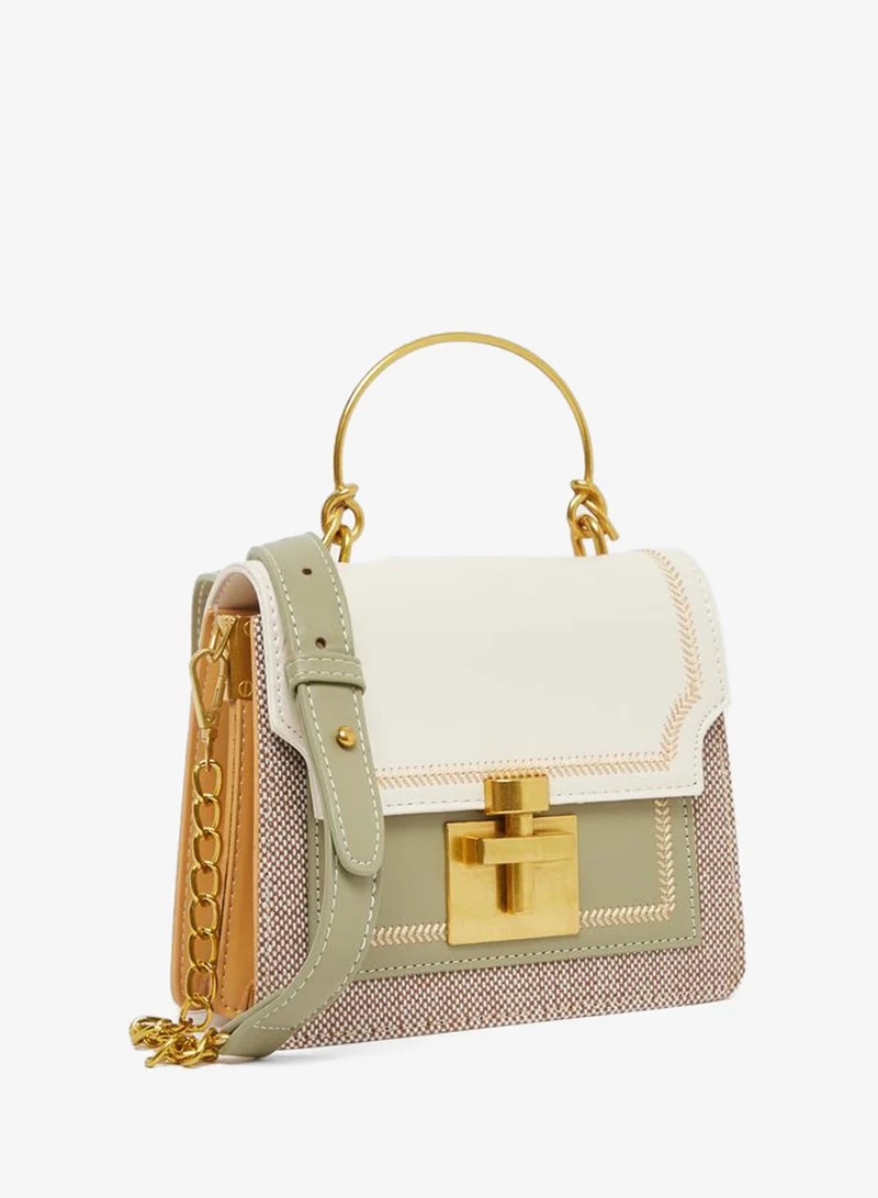 Styli Styli Color Block T Lock Satchel Bag with Metal Handle