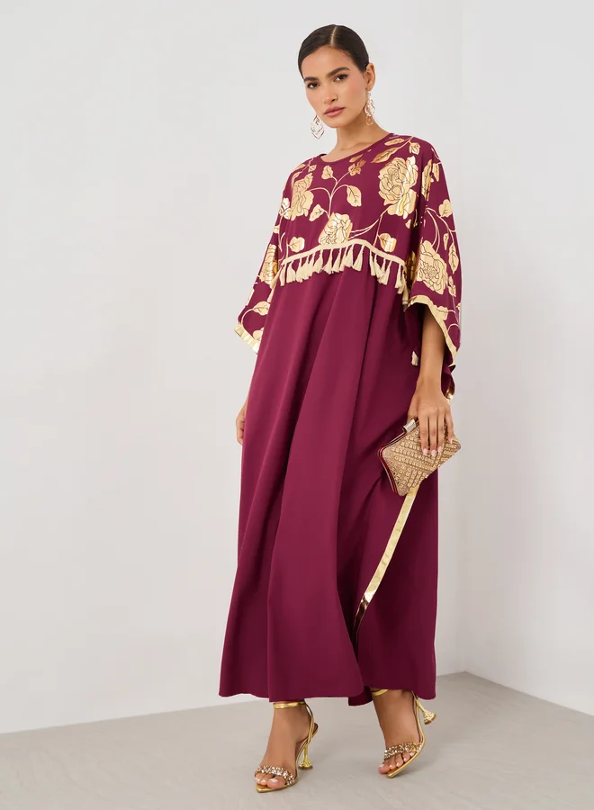 تايك تو Take Two Women Floral Print Tassel Detail Maxi Kaftan