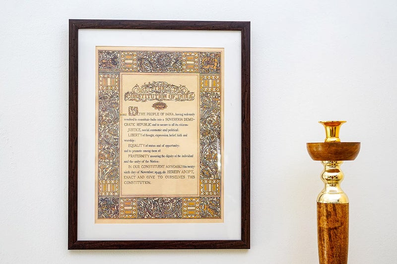 Indic Inspirations Indic Inspirations Preamble of indian Constitution Frame 48 cms x 38 cms Printed on Constitution papermulticolor  - Image 1