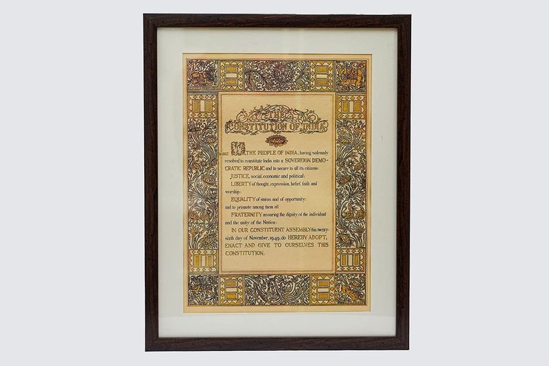 Indic Inspirations Indic Inspirations Preamble of indian Constitution Frame 48 cms x 38 cms Printed on Constitution papermulticolor  - Image 3