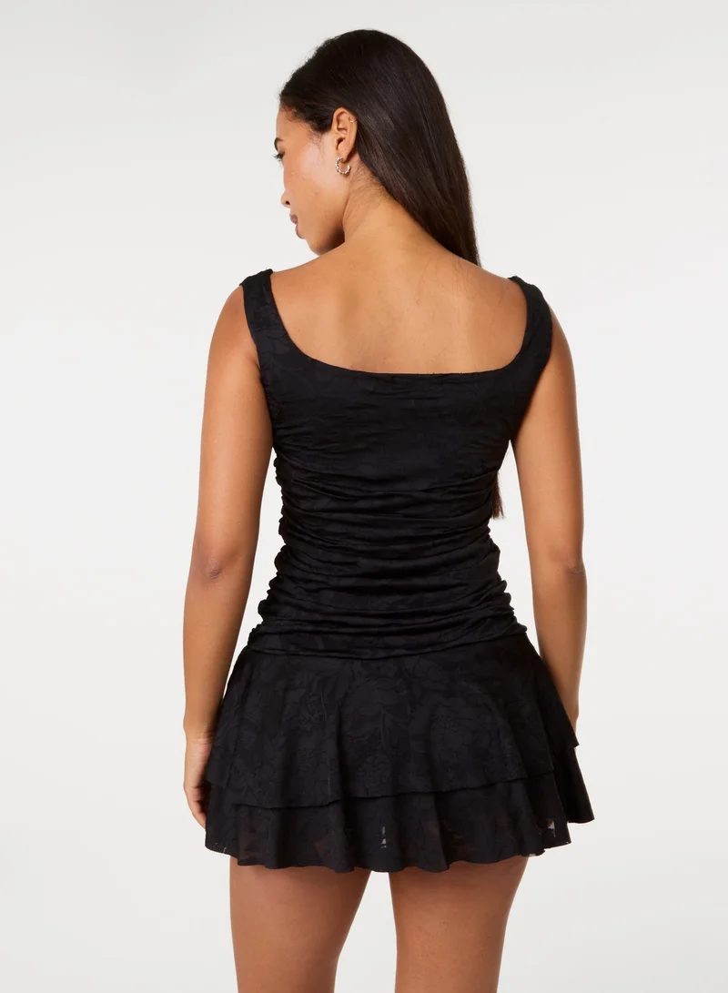 بينك فانيلا Jersey Jacquard Square Neck Mini Dress