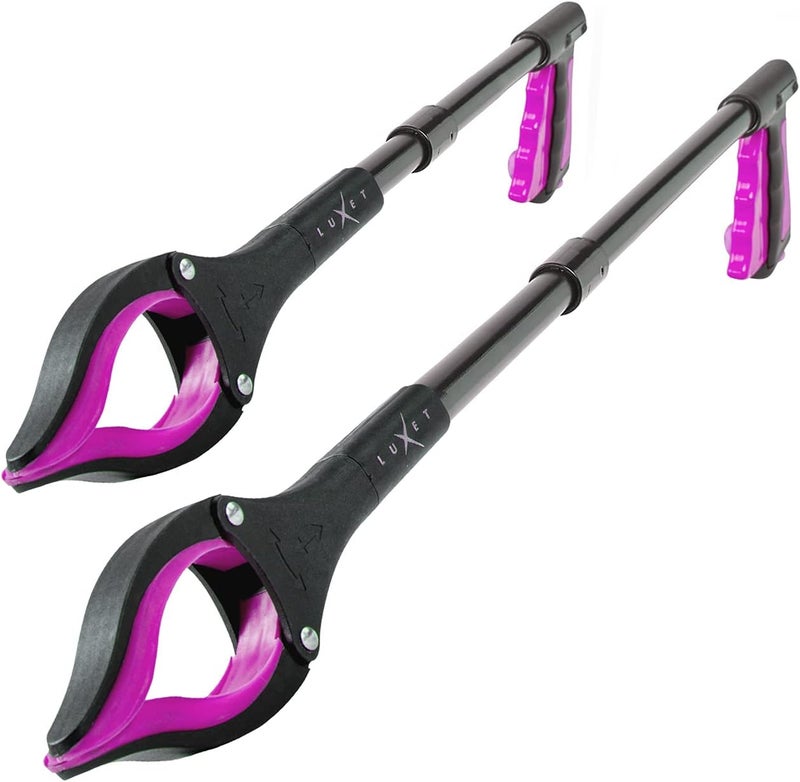 Luxet Grabber Reacher Tool - 2 Pack - Latest Version Long 19/32 Inch Foldable Pick Up Stick - Strong Grip Magnetic Tip Lightweight Trash Picker Claw Reacher Grabber Tool for Elderly Reaching, (Pink) - Image 1