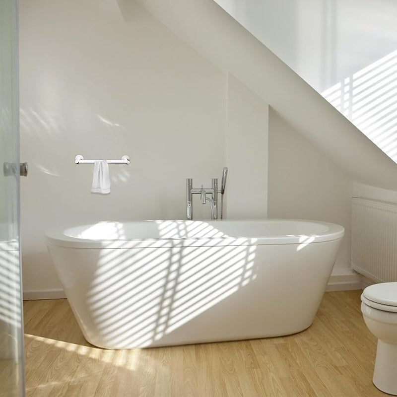 White Aluminum Dual Pole Towel Holder Wall Mount Rack For Bathroom Kitchen Storage - Image 4