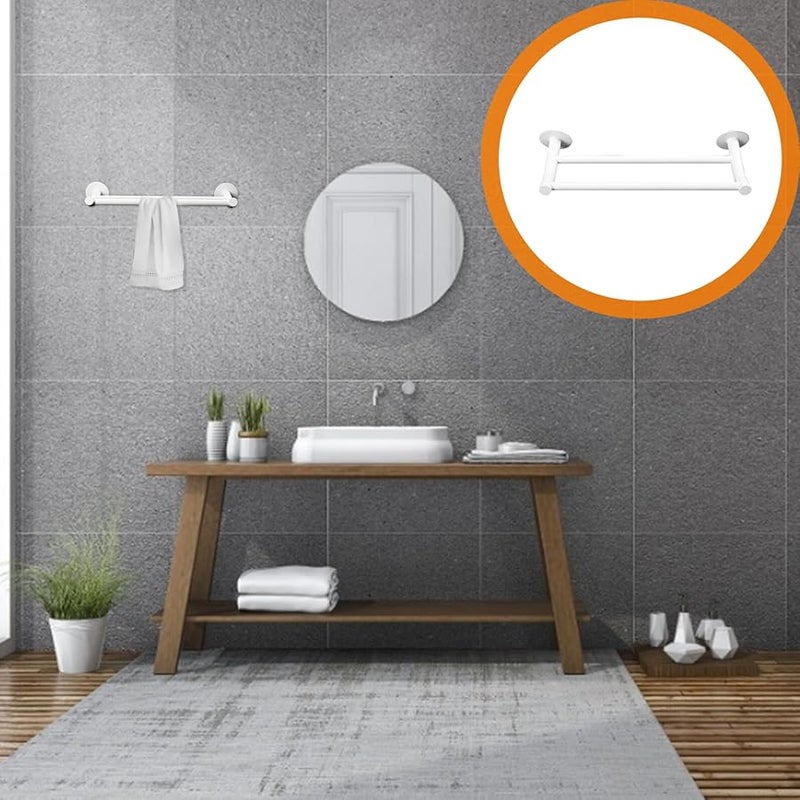 White Aluminum Dual Pole Towel Holder Wall Mount Rack For Bathroom Kitchen Storage - Image 5