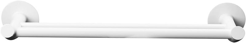 White Aluminum Dual Pole Towel Holder Wall Mount Rack For Bathroom Kitchen Storage - Image 1