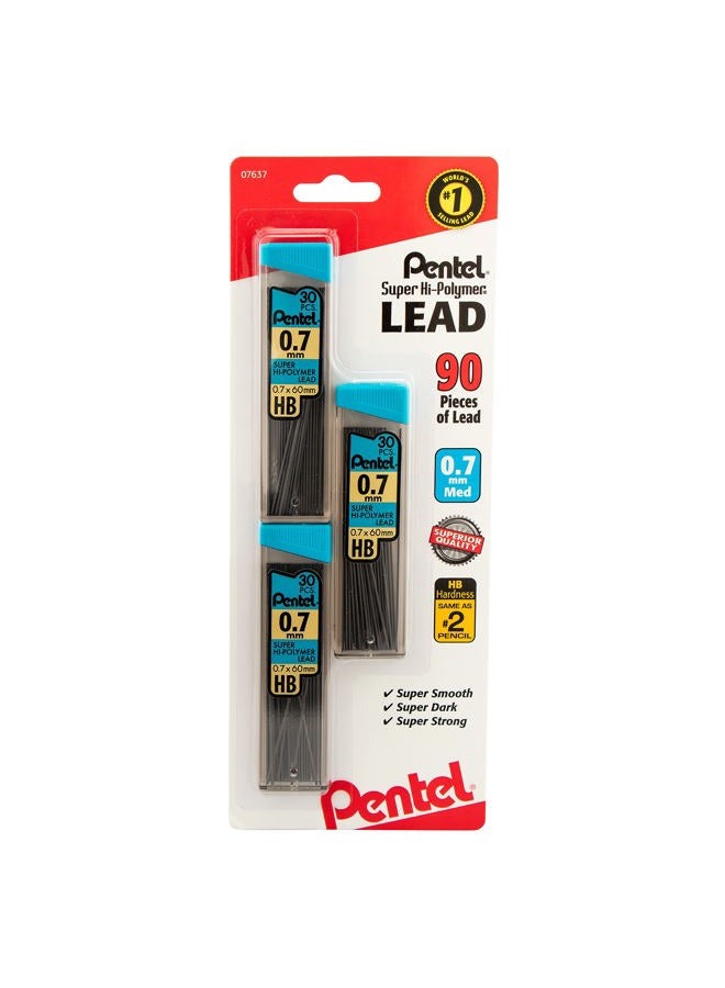 ® Super Hi-Polymer® Leads, 0.7 mm, Medium, HB, 30 Leads Per Tube, Pack Of 3 Tubes
