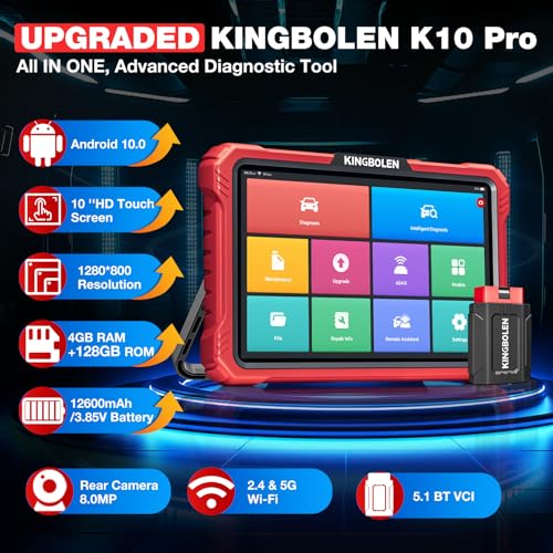 KINGBOLEN K10 Pro Full Systems 10" Car Scanner Topology Map, Bidirectional Scan Tool Bluetooth OBD2 Scanner, 41+ Reset Service, ECU Function, FCA AutoAuth, CANFD & DOIP,2 Years Update, V.A.G Guided - Image 2