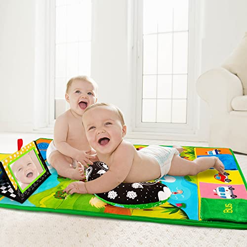 Inbeby Tummy Time Mirror Play Mat Pillow 3in1 High Contrast Black and White Baby Toys Activity Mat for Early Education Newborn Infant Tummy Time Toy Set for 0 3 6 12 Month CrinkleSqueake - Image 5