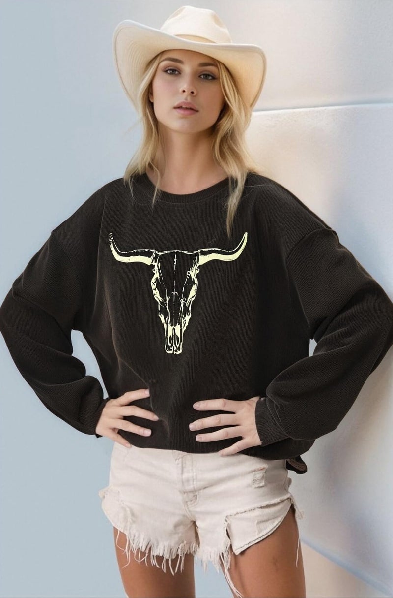 UNIQUEONE Boho Cow Skull Sweatshirt Women Cowgirl Shirt Rodeo Western Country Concert Outfits Nashville Graphic Pullover Tops - Image 2