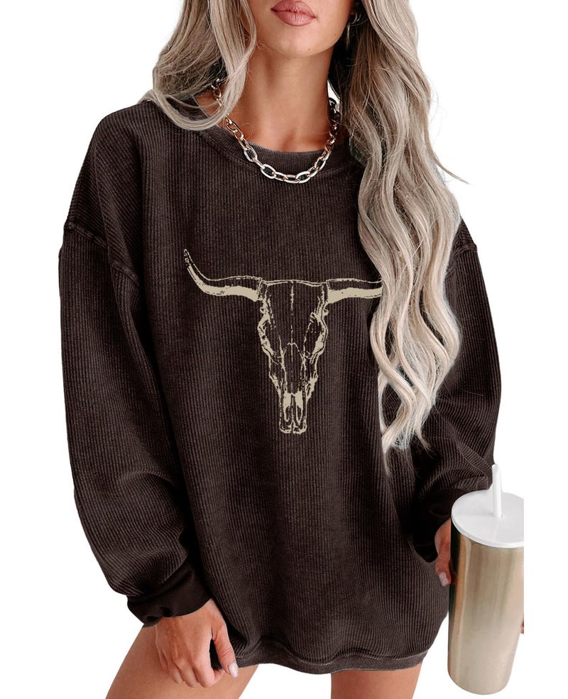 UNIQUEONE Boho Cow Skull Sweatshirt Women Cowgirl Shirt Rodeo Western Country Concert Outfits Nashville Graphic Pullover Tops - Image 1
