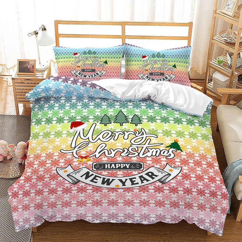 Christmas Plaid 3D Digital Printing Bed Three-Piece Set Export Quilt Set - Image 3