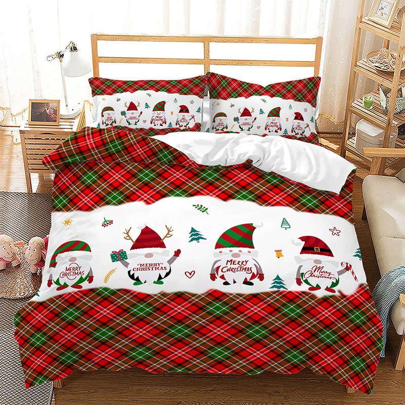 Christmas Plaid 3D Digital Printing Bed Three-Piece Set Export Quilt Set - Image 5