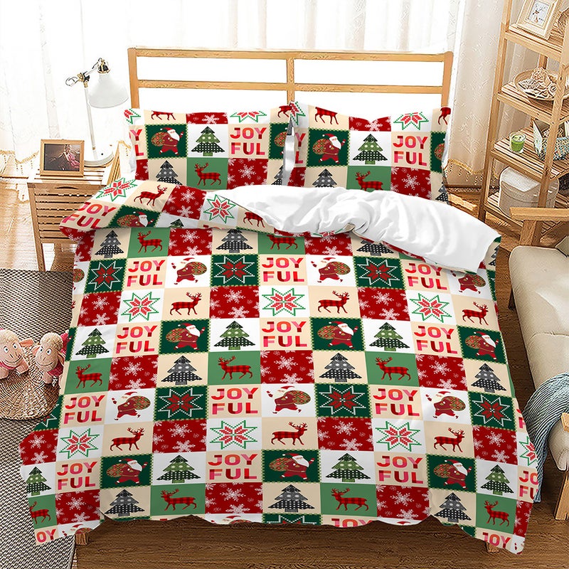 Christmas Plaid 3D Digital Printing Bed Three-Piece Set Export Quilt Set - Image 2