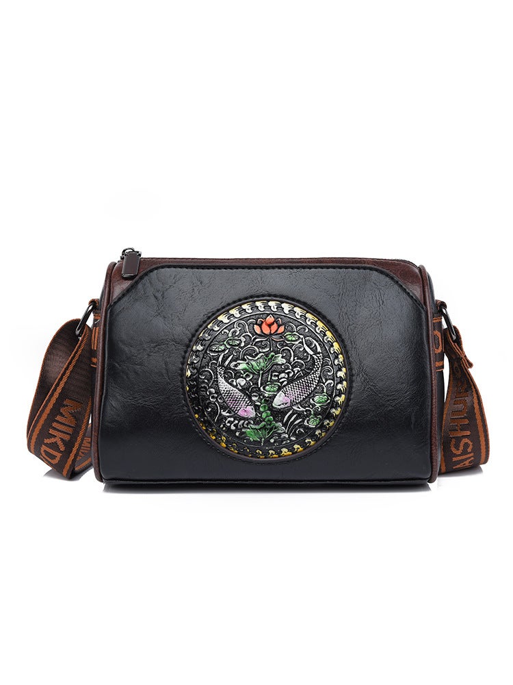 Vintage National Style Womens Shoulder Bag 2024 Black lotus pond 