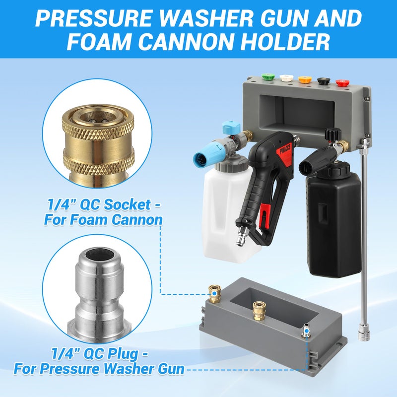 PWACCS Pressure Washer Gun Holder, Foam Cannon Holder, 1/4" Quick Connect Pressure Washer Nozzle Tip and Wand Holder, Foam Cannon Bucket Mount for Organize Power Washing Accessories - Image 2