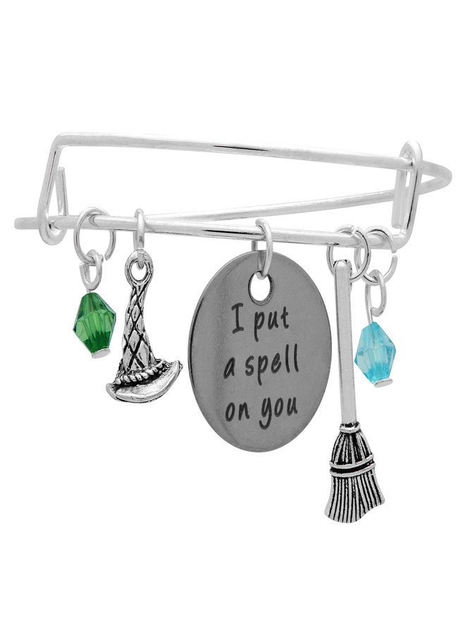 آرت أتاك: ألقي تعويذة عليكِ، هوكوس بوكوس، سوار هالوين لطيف قابل للتمدد، تعليقة قبعة ساحرة، هدية حفلات للنساء، خرزة باللون الأخضر المائي (فضي) - Image 2