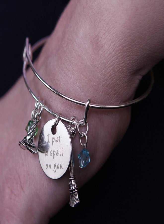 آرت أتاك: ألقي تعويذة عليكِ، هوكوس بوكوس، سوار هالوين لطيف قابل للتمدد، تعليقة قبعة ساحرة، هدية حفلات للنساء، خرزة باللون الأخضر المائي (فضي) - Image 3