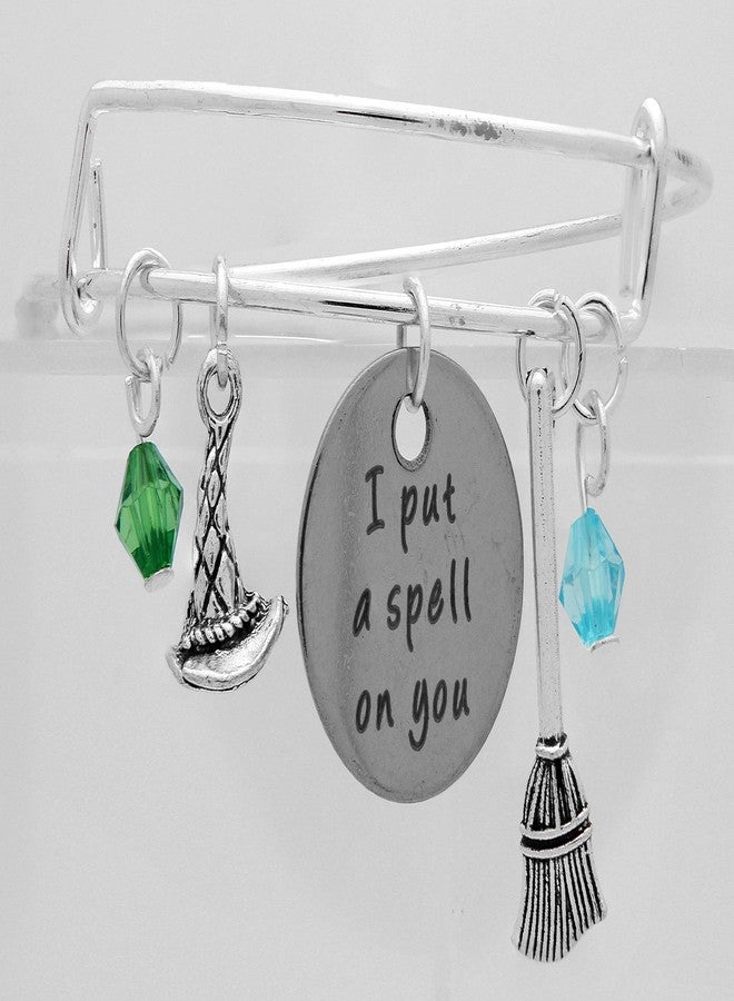 آرت أتاك: ألقي تعويذة عليكِ، هوكوس بوكوس، سوار هالوين لطيف قابل للتمدد، تعليقة قبعة ساحرة، هدية حفلات للنساء، خرزة باللون الأخضر المائي (فضي) - Image 5