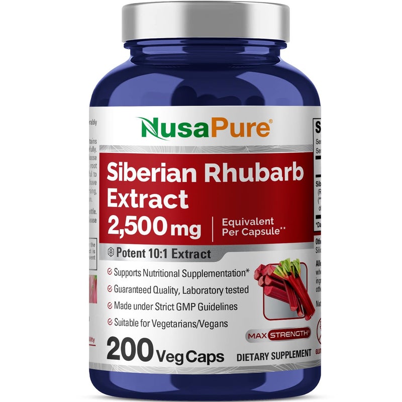 NusaPure NusaPure Siberian Rhubarb 101 Extract 250 mg Equivalent to 2500mg 200 Veggie Capsules Vegetarian NonGMO Vegan 