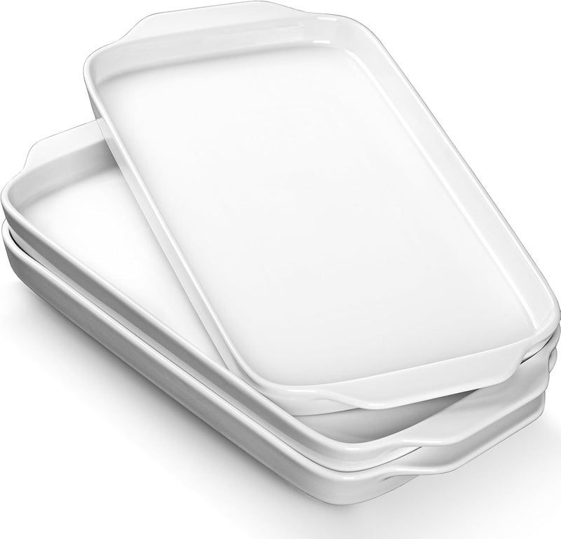 Dizada Large Serving Platter with Handles 16 x 9 Porcelain Serving Tray White Rectangular Platters for Entertaining  Serving Food Serving Trays for Party Appetizer Charcuterie  Set of 3 - Image 1