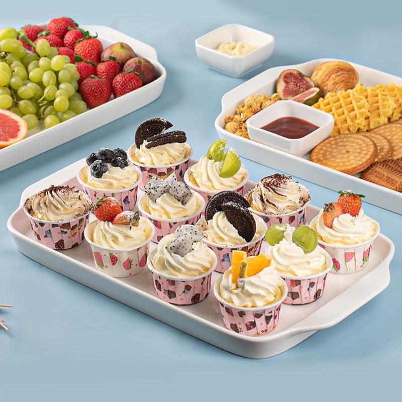 Dizada Large Serving Platter with Handles 16 x 9 Porcelain Serving Tray White Rectangular Platters for Entertaining  Serving Food Serving Trays for Party Appetizer Charcuterie  Set of 3 - Image 3