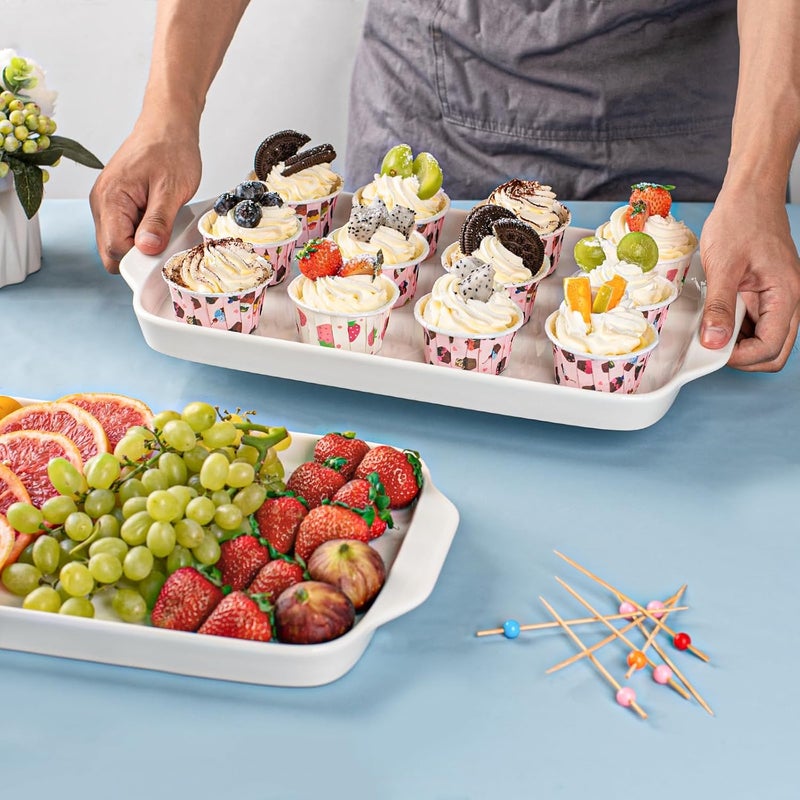 Dizada Large Serving Platter with Handles 16 x 9 Porcelain Serving Tray White Rectangular Platters for Entertaining  Serving Food Serving Trays for Party Appetizer Charcuterie  Set of 3 - Image 5