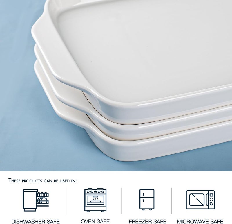 Dizada Large Serving Platter with Handles 16 x 9 Porcelain Serving Tray White Rectangular Platters for Entertaining  Serving Food Serving Trays for Party Appetizer Charcuterie  Set of 3 - Image 4