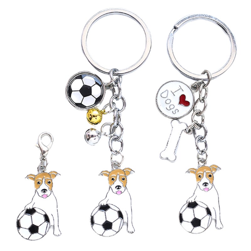 3pcs Delicate Key Ring Adorable Key Chain Football Dog Keychain Bone Key Ring Key Holder Hanging for Man Woman Girl Boy (Pendant, Football and I DOG One for Each) - Image 1