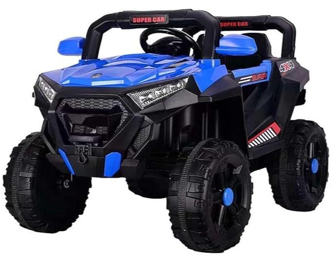 سيارة جيب كهربائية رباعية الدفع للأطفال - سيارة كهربائية صغيرة للأطفال مزودة بخاصية التعليم المبكر - سيارة كهربائية للتحكم عن بعد (زرقاء)