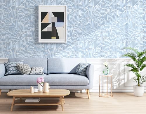 Guvana Blue Wallpaper Peel and Stick Modern Blue and White Contact Paper Coastal Wallpaper Boho Striped Removable Waterproof Wall Paper for Bathroom Laundry Living Room Accent Wall Decor 17.3"×78.7" - Image 5