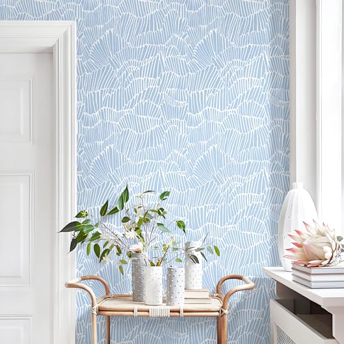 Guvana Blue Wallpaper Peel and Stick Modern Blue and White Contact Paper Coastal Wallpaper Boho Striped Removable Waterproof Wall Paper for Bathroom Laundry Living Room Accent Wall Decor 17.3"×78.7" - Image 4