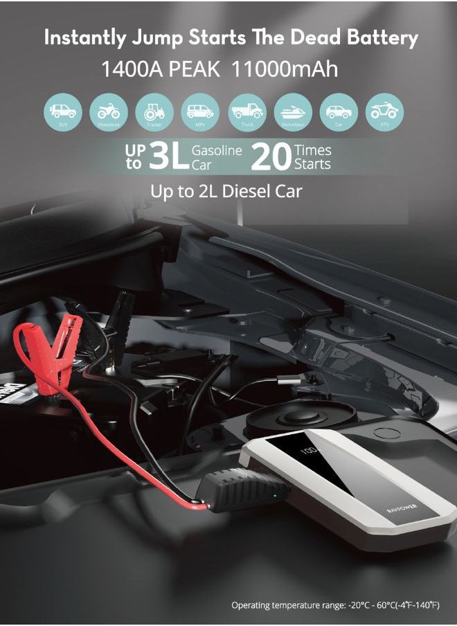 RAVPOWER - RAVPower 3-in-1 Jump Starter with 11000mAh Power Bank & LED Flashlight - Image 1