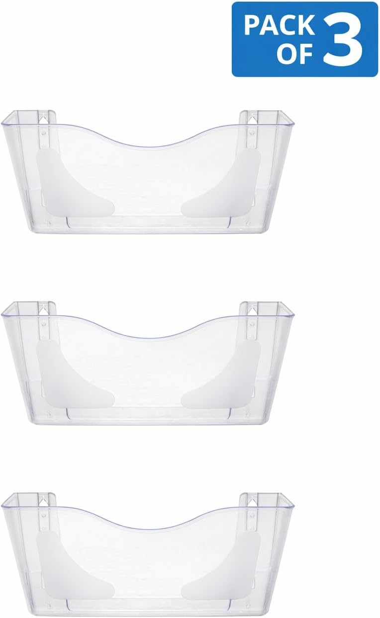ديفلكتو Deflecto حامل ملفات المجلات المثبت على الحائط بحجم A4 - عبوة من 3 قطع - مثالي للمجلدات والملفات والبريد والكتيبات - منظم مستندات أكريليك كريستالي - رفوف رسائل للمنزل والمكتب بتصميم أفقي أنيق - Image 1