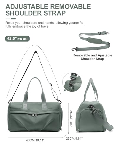 livbote Gym Bag for Women Men with Shoe Compartment, Sport Duffel Bag, Waterproof Travel Weekender Overnight Carry on Bag for Yoga with Trolley Sleeve, Green - Image 4