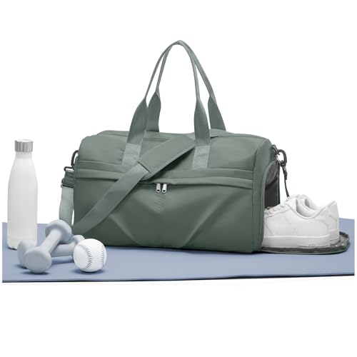 livbote Gym Bag for Women Men with Shoe Compartment, Sport Duffel Bag, Waterproof Travel Weekender Overnight Carry on Bag for Yoga with Trolley Sleeve, Green - Image 3