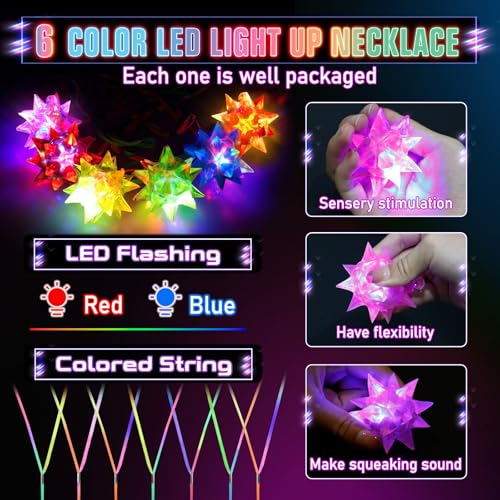 HONLYNE 48PCS Flashing Crystal Star Necklaces Glow Necklaces Bulk Light up Party Favors LED Glow in The Dark Party Favors for Kids Adults Birthday Glow Party Rave Halloween Goodie Bags Filler - Image 5