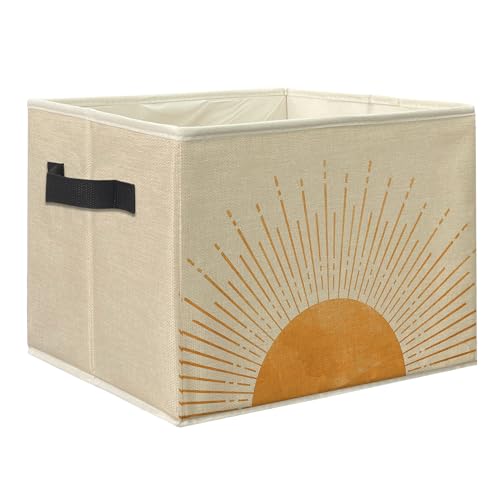 Knibeo Boho Sunshine Fabric Storage Bins for Shelves Closet Abstract Mid Century Modern Boho Sun Sunrise Minimalist Collapsible Cube Baskets Organizer for Clothes Books Toys - Image 1