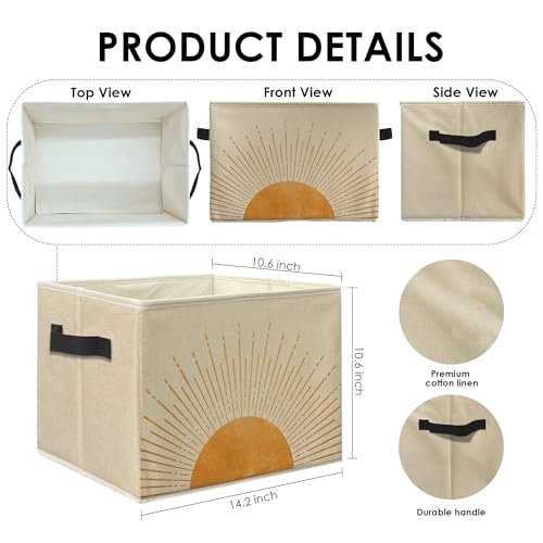 Knibeo Boho Sunshine Fabric Storage Bins for Shelves Closet Abstract Mid Century Modern Boho Sun Sunrise Minimalist Collapsible Cube Baskets Organizer for Clothes Books Toys - Image 3