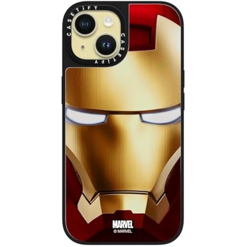 Casetify Mirror iPhone 15 Case 【Iron Man Co-Lab/Reflective / 4.9ft Drop Protection/Compatible with Magsafe】 - Iron Man Hero Mask - Silver on Black - Image 1