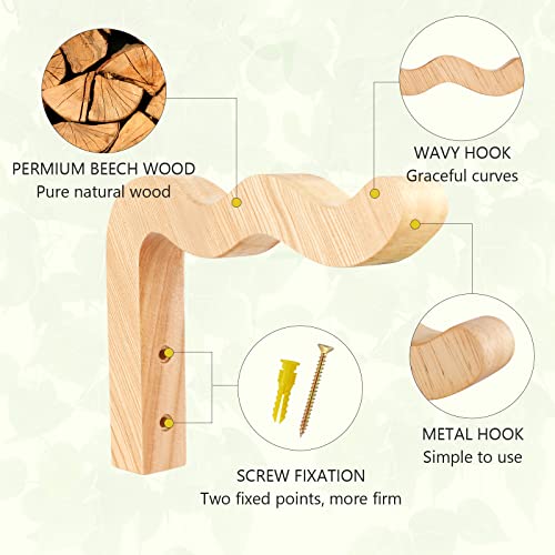 FGSAEOR Plant Hangers Outdoor, Hanging Plant Hooks for Indoors, Wave-Shaped Wooden Hanging Baskets for Wall Plant Hooks Heavy Duty for Flower Pots Wind Chimes and Bird Feeders (2-Pack, 6.8-Inch) - Image 3