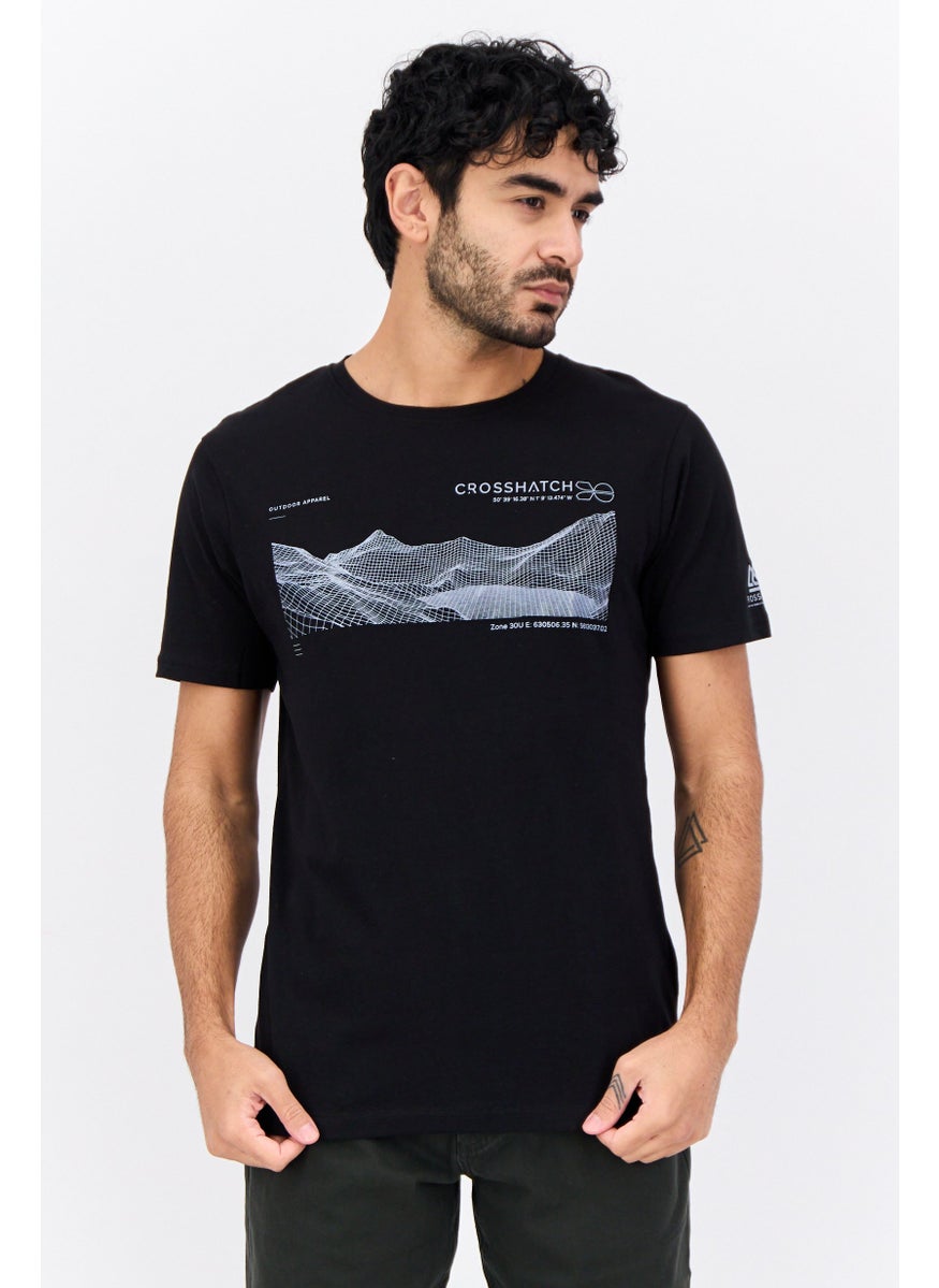 CROSSHATCH Men Crew Neck Short Sleeve Graphic T-Shirt, Black  - Image 1
