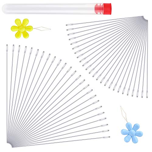 LUNARM 50 Pcs Beading Needles, 2 Sizes Seed Beads Extra Fine Thin Big Eye Beading Needles, Long Straight Needles Hand Sewing Needles with 2Pcs Threaders - Image 1