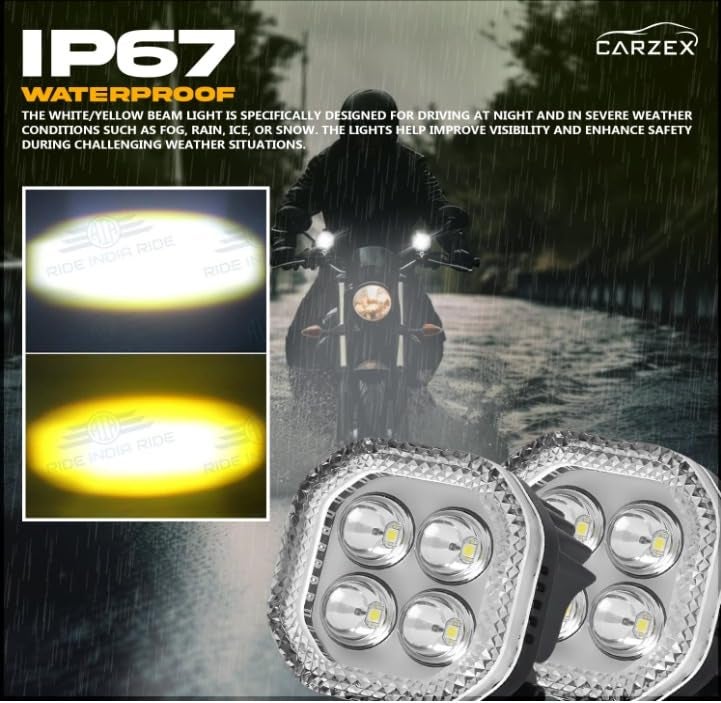 Carzex 4 LED Bike Fog Light with High Power White/Yellow LED with RGB DRL for Bikes & Scooty (Set of 2 with USB On/Off Switch) - Image 3