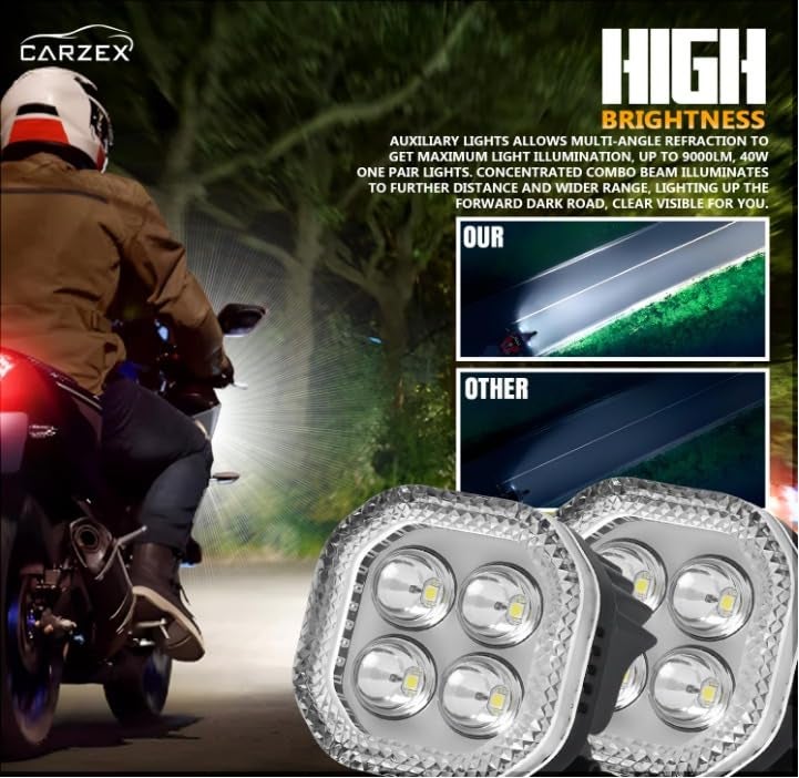 Carzex 4 LED Bike Fog Light with High Power White/Yellow LED with RGB DRL for Bikes & Scooty (Set of 2 with USB On/Off Switch) - Image 2
