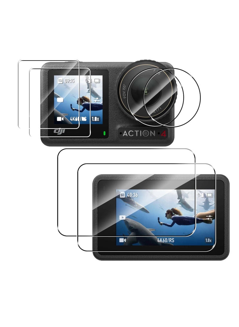 6-Pack Tempered Glass Screen Protector Set for DJI Osmo Action 4: Includes 2 Screen Protectors & 2 Camera Lens Protectors, High Definition, Case Friendly Design.  - Image 1