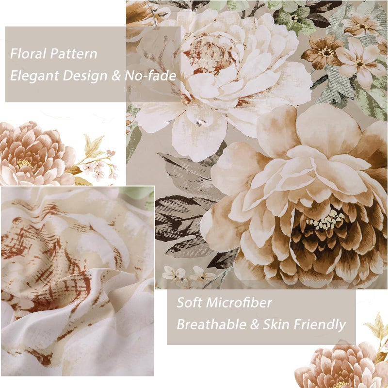Dintszyayue Khaki Floral Comforter Set King Size 7 Pieces Bed in a Bag Elegant Flower Bedding Set for All Season with Flat Sheet, Fitted Sheet, Pillowcases & Shams - Image 4